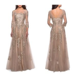 NEW La Femme Embroidered Tulle & Lace Gown